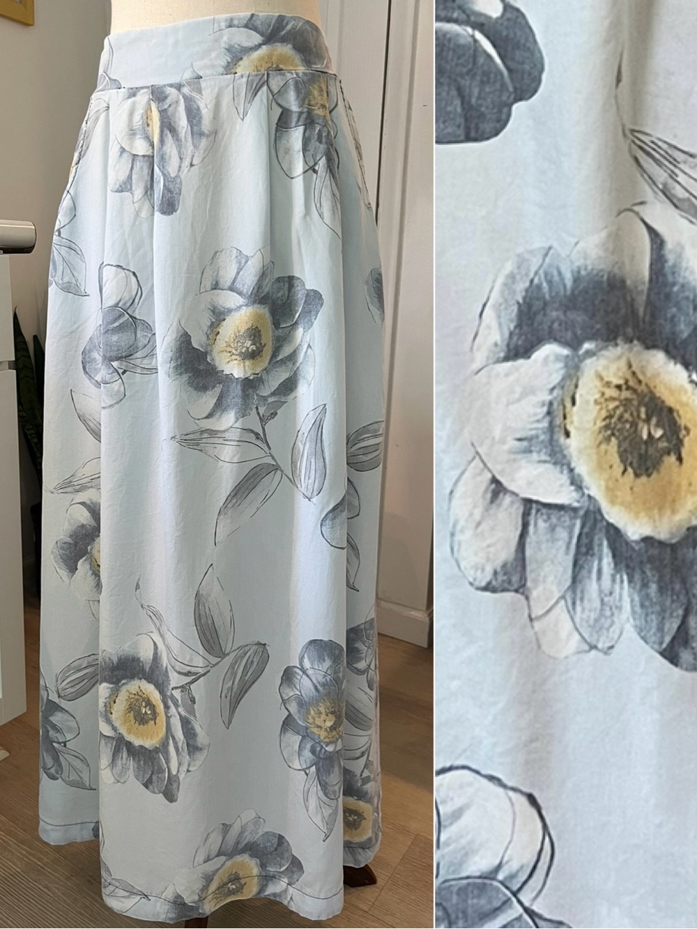 Pretty Handmade Modest Floral Spring Print Elastic Waist A Line Maxi Skirt
